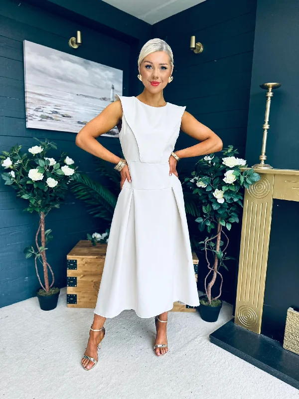 Sleeveless midi dresses with lace details for summer weddings Gail Detailed Occasion Dress Almond Sleeveless midi dresses with lace details for summer weddings Gail Detailed Occasion Dress Almond