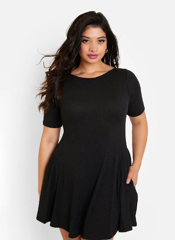 Mini dresses with one - shoulder designs Essential Boat Neck Mini Skater Dress - Black Mini dresses with one - shoulder designs Essential Boat Neck Mini Skater Dress - Black