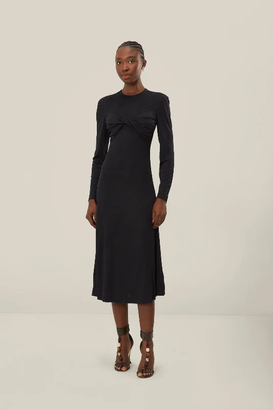 Midi dresses with tassel accents for a bohemian and free - spirited style Black Twisted Cup Midi Dress Midi dresses with tassel accents for a bohemian and free - spirited style Black Twisted Cup Midi Dress