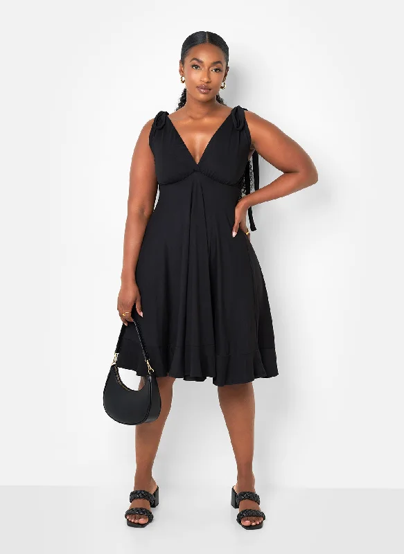 Mini dresses with mesh panels for a sexy and trendy look Blythe Tie Strap Ruffle Hem Mini Skater Dress - Black Mini dresses with mesh panels for a sexy and trendy look Blythe Tie Strap Ruffle Hem Mini Skater Dress - Black