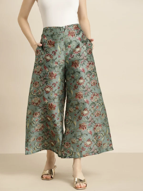 Cropped Women's Corduroy Pants in Autumn ColorsOlive Floral Palazzo Pants