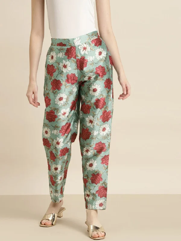 Women's Straight - Leg Linen Pants for a Breezy Summer LookSea Green Floral Pencil Pants Women's Straight - Leg Linen Pants for a Breezy Summer LookSea Green Floral Pencil Pants