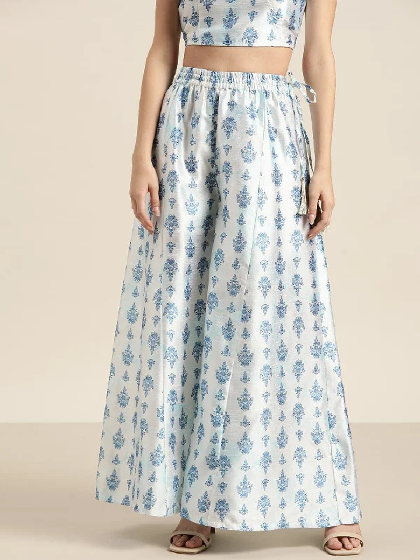 Plus Size Women's Pleated Front Dress Pants for Office WearWhite & Blue Floral Kali Palazzo Pants Plus Size Women's Pleated Front Dress Pants for Office WearWhite & Blue Floral Kali Palazzo Pants