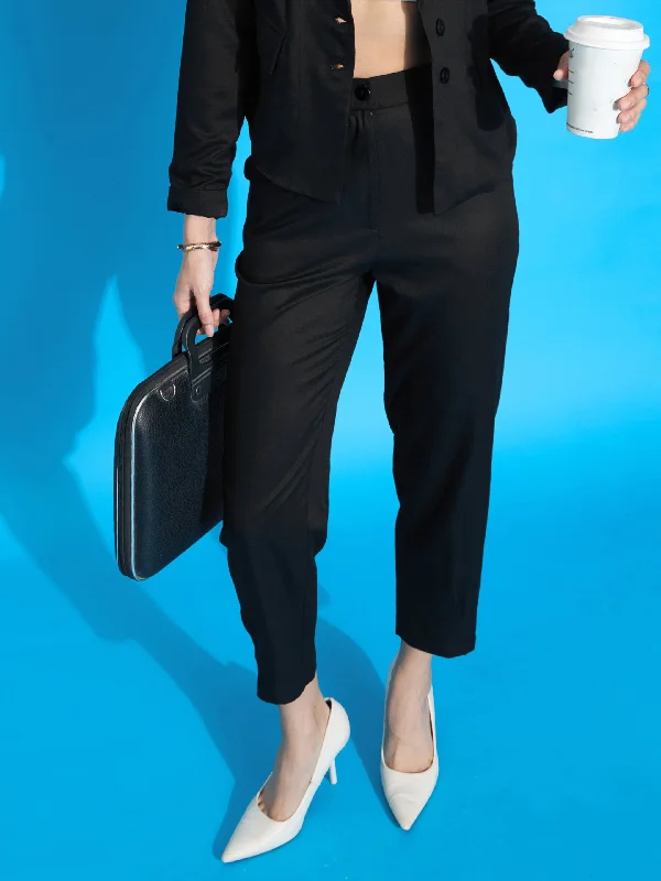 Ankle - Length Women's Printed Joggers for TravelingWomen Black Rayon Tencil Tapered Pants