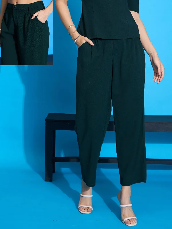 Bell - Bottom Style Women's Denim Pants with Embroidered DetailsWomen Emerald Knit Tapered Pants