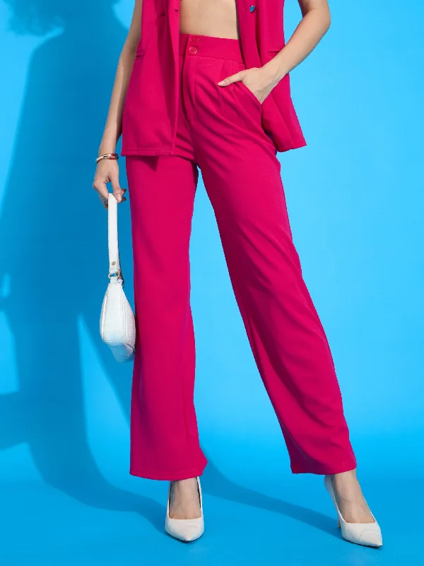 Plus Size Women's Cargo Pants with Multiple Pockets for HikingWomen Fuchsia Pleated Straight Pants Plus Size Women's Cargo Pants with Multiple Pockets for HikingWomen Fuchsia Pleated Straight Pants