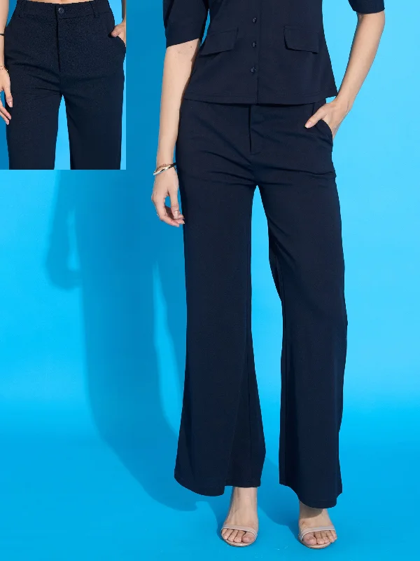 Plus Size Women's Patchwork - Design Jeans for a Unique AppearanceWomen Navy Bell Bottom Slim Pants Plus Size Women's Patchwork - Design Jeans for a Unique AppearanceWomen Navy Bell Bottom Slim Pants