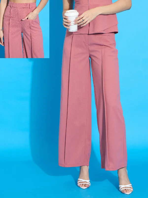 Women's Straight - Leg Linen Pants for a Breezy Summer LookWomen Peach Front Pleated Straight Fit Trousers
