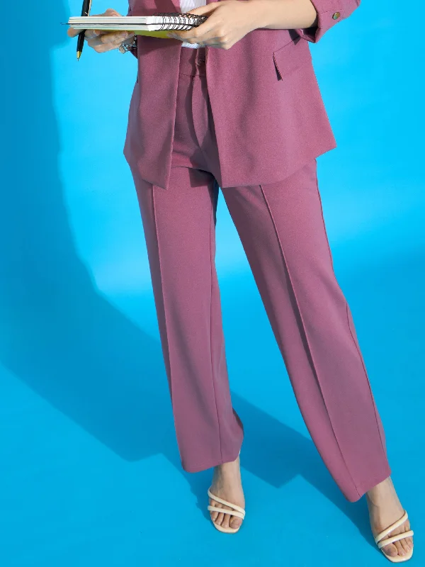 Women's Straight - Leg Linen Pants for a Breezy Summer LookWomen Pink Front Darted Pants