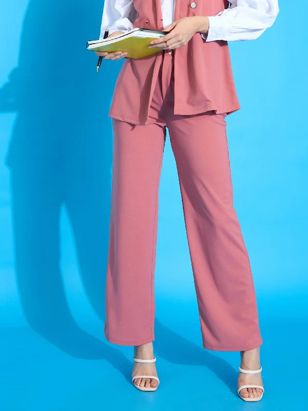 Straight - Leg Women's Vegan Leather Pants for a Chic LookWomen Pink Pleated Straight Pants Straight - Leg Women's Vegan Leather Pants for a Chic LookWomen Pink Pleated Straight Pants