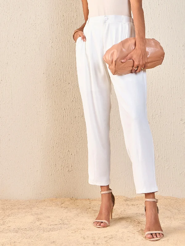 Palazzo Style Women's Printed Trousers in Bohemian PatternsWomen White Tapered Pants Palazzo Style Women's Printed Trousers in Bohemian PatternsWomen White Tapered Pants