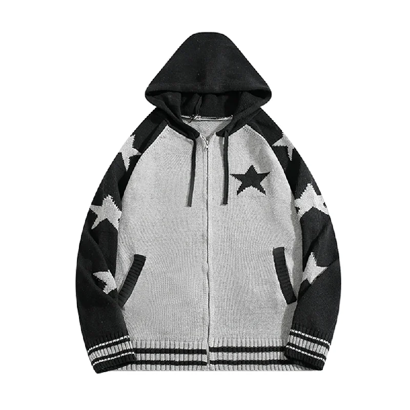 Women's zip - up sweatshirt in pastel blue for a soft and stylish outfitAmerican Retro Stars Cardigan Hoodies