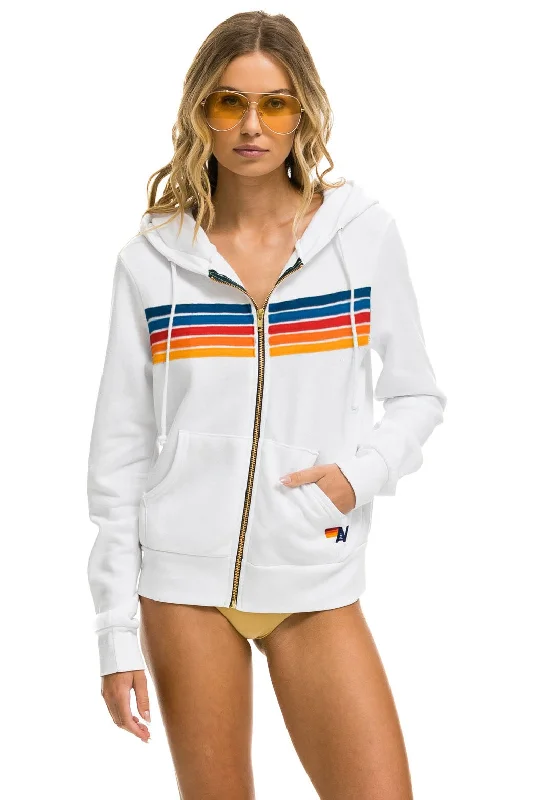 Women's crew - neck sweatshirt in a heather gray shade for a classic and versatile option5 STRIPE HOODIE - WHITE 2
