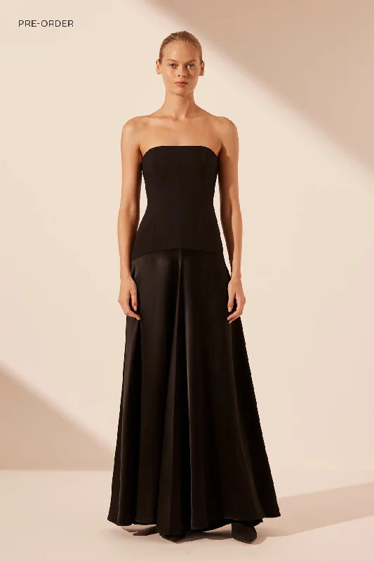 Empire Waist Women Dress to Accentuate the Bust and Conceal the WaistADRI STRAPLESS PANELLED MAXI DRESS - BLACK Empire Waist Women Dress to Accentuate the Bust and Conceal the WaistADRI STRAPLESS PANELLED MAXI DRESS - BLACK