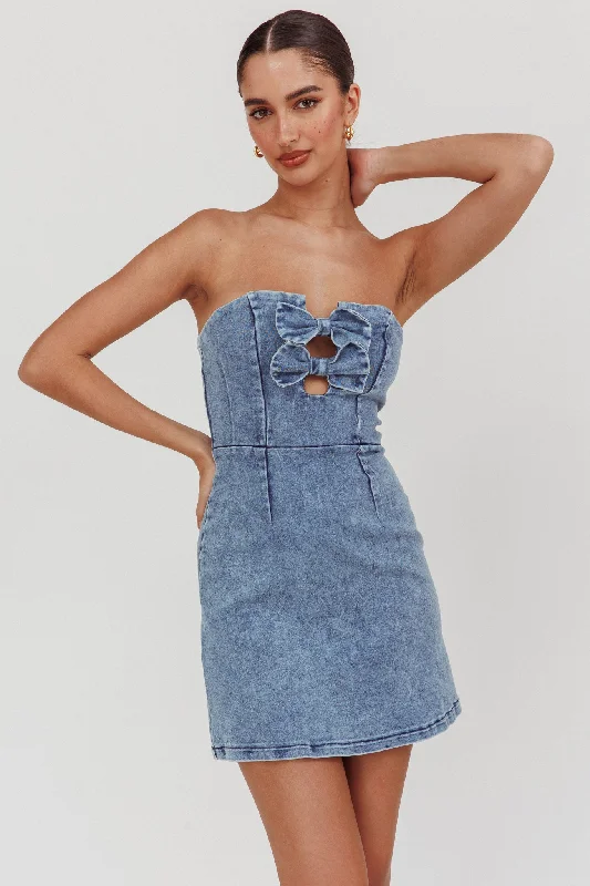 Empire Waist Women Dress to Accentuate the Bust and Conceal the WaistAll For You Strapless Mini Dress Blue Denim Empire Waist Women Dress to Accentuate the Bust and Conceal the WaistAll For You Strapless Mini Dress Blue Denim