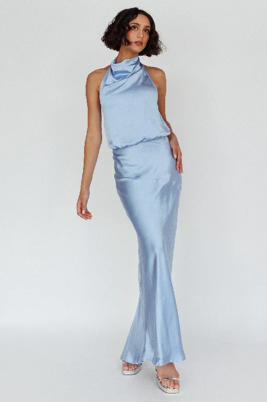 Strapless Women Dress with a Built - in Bra for Comfort and SupportAmalfi Sunset Cowl Halterneck Maxi Dress Sky Strapless Women Dress with a Built - in Bra for Comfort and SupportAmalfi Sunset Cowl Halterneck Maxi Dress Sky
