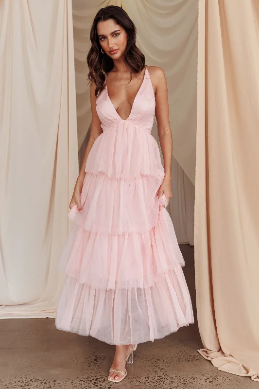 Ruffled Women Dress with Multiple Layers for a Playful and Girly StyleAuguste Tiered Frill Midi Dress Blush Ruffled Women Dress with Multiple Layers for a Playful and Girly StyleAuguste Tiered Frill Midi Dress Blush