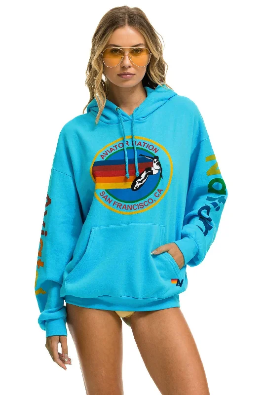 Women's quarter - zip sweatshirt made of organic cotton for eco - conscious fashionAVIATOR NATION SAN FRANCISCO RELAXED PULLOVER HOODIE - NEON BLUE