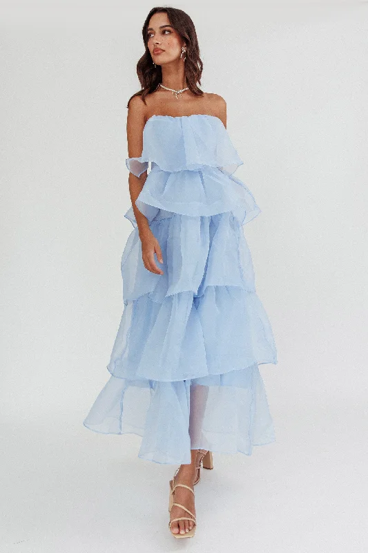 Off - the - Shoulder Women Dress for a Romantic and Feminine LookBehati Tiered Layer Midi Dress Blue Off - the - Shoulder Women Dress for a Romantic and Feminine LookBehati Tiered Layer Midi Dress Blue