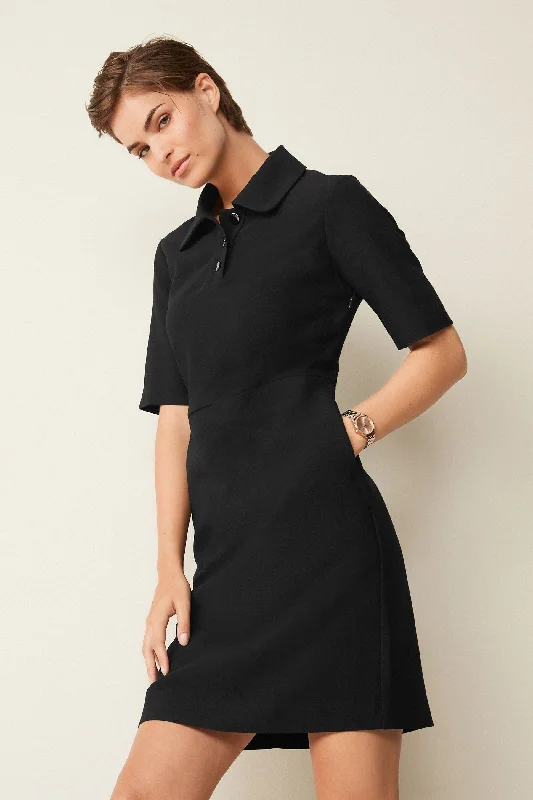 Plus Size Women Dress with a Flattering A - Line Cut for Comfort and StyleBlack Button Down Smart Dress Plus Size Women Dress with a Flattering A - Line Cut for Comfort and StyleBlack Button Down Smart Dress