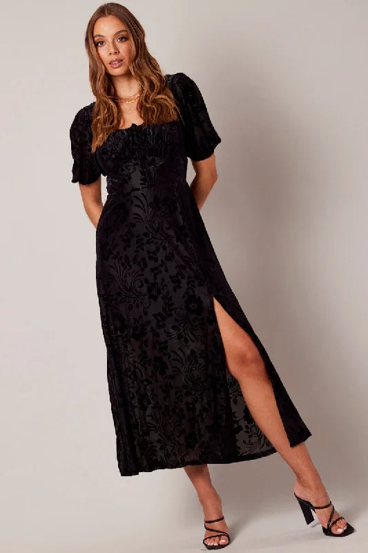 Mini Women Dress with a Short Hem for a Young and Trendy StyleBlack Midi Dress Short Sleeve Side Split Mini Women Dress with a Short Hem for a Young and Trendy StyleBlack Midi Dress Short Sleeve Side Split