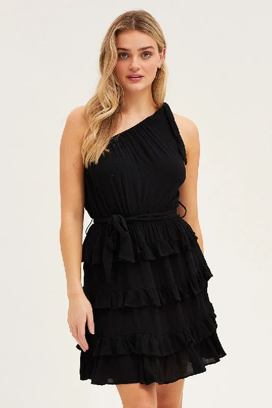 Sleeveless Women Dress in Bright Colors for Summer PartiesBlack Mini Dress One Shoulder Sleeveless Sleeveless Women Dress in Bright Colors for Summer PartiesBlack Mini Dress One Shoulder Sleeveless