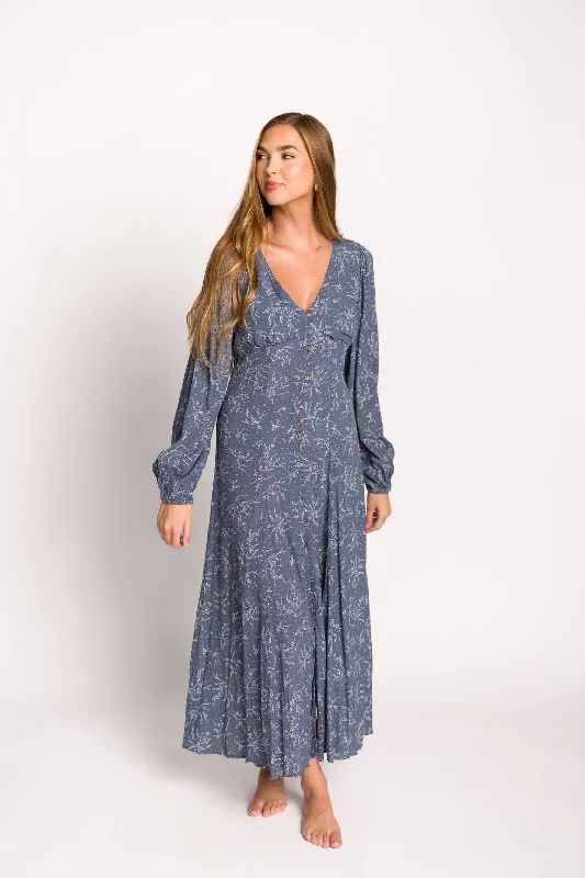 Wrap - Style Women Dress with Adjustable Fit for All Body TypesBrandi Long-Sleeve Button-Up Maxi Dress in Elemental Blue Wrap - Style Women Dress with Adjustable Fit for All Body TypesBrandi Long-Sleeve Button-Up Maxi Dress in Elemental Blue