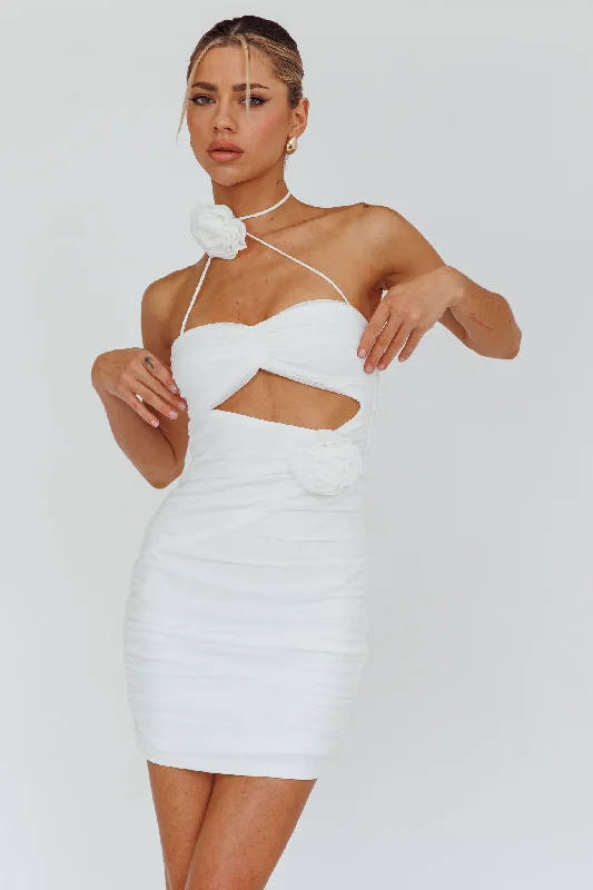 Long - Sleeve Women Dress in Velvet for a Luxurious Winter LookCalia Rose Accent Ruched Mini Dress White