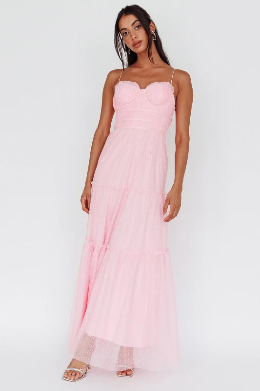 Plus Size Women Dress with a Flattering A - Line Cut for Comfort and StyleCalla Sweetheart Neckline Hail Spot Midi Dress Pink Plus Size Women Dress with a Flattering A - Line Cut for Comfort and StyleCalla Sweetheart Neckline Hail Spot Midi Dress Pink