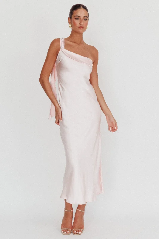 Pleated Women Dress with a Timeless and Elegant TextureCarmel One-Shoulder Sash Maxi Dress Blush Pleated Women Dress with a Timeless and Elegant TextureCarmel One-Shoulder Sash Maxi Dress Blush
