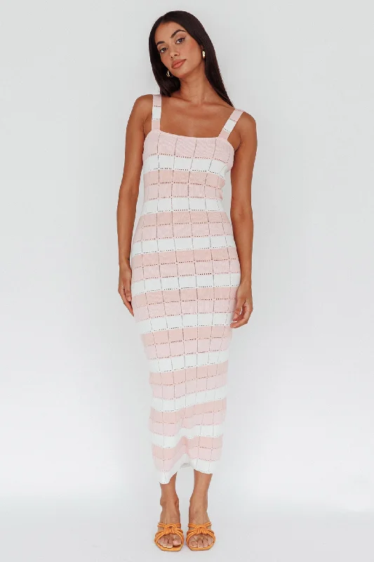 Ruffled Women Dress with Multiple Layers for a Playful and Girly StyleChase The Sunrise Knit Midi Dress Striped Pink Ruffled Women Dress with Multiple Layers for a Playful and Girly StyleChase The Sunrise Knit Midi Dress Striped Pink