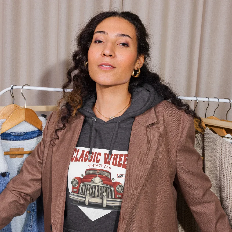 Women's oversized cropped hoodie with drawstrings for a trendy lookClassic Wheel Vintage Graphic Women Eco Raglan Hoodie