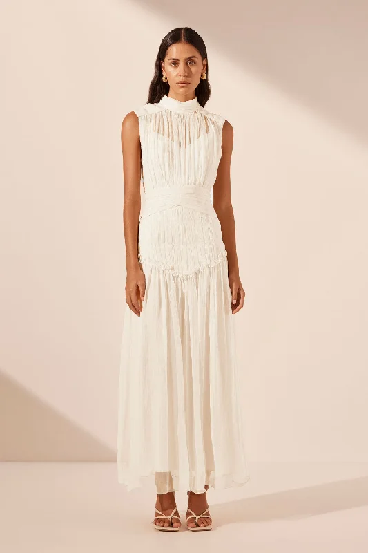 Off - the - Shoulder Women Dress for a Romantic and Feminine LookCLEMENCE HIGH NECK MAXI DRESS - IVORY Off - the - Shoulder Women Dress for a Romantic and Feminine LookCLEMENCE HIGH NECK MAXI DRESS - IVORY