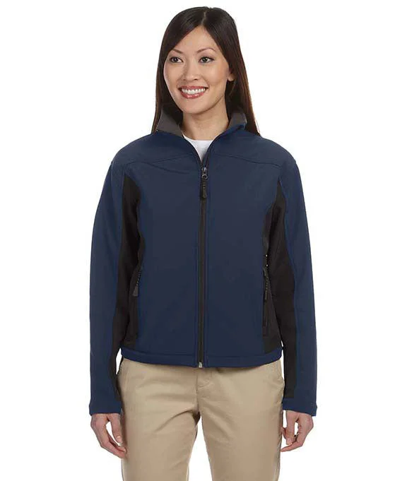 Women's sherpa - lined hoodie for extreme cold weather outdoor activitiesD997W - Devon & Jones Ladies Soft Shell Colorblock Jacket | Navy/Dark Charcoal Women's sherpa - lined hoodie for extreme cold weather outdoor activitiesD997W - Devon & Jones Ladies Soft Shell Colorblock Jacket | Navy/Dark Charcoal