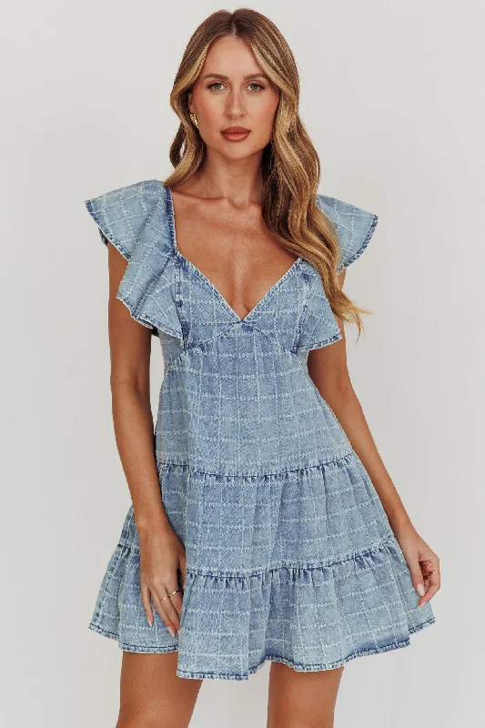 Printed Abstract Women Dress for a Modern and Artistic AppealDaffodil Ruffle A-Line Mini Dress Light Blue Printed Abstract Women Dress for a Modern and Artistic AppealDaffodil Ruffle A-Line Mini Dress Light Blue