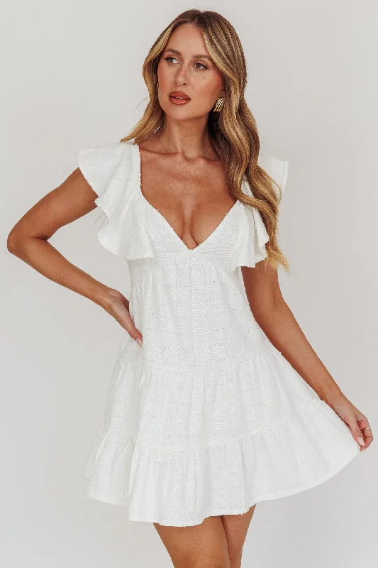 Backless Women Dress for a Sexy and Alluring Look at Evening EventsDaffodil Ruffle A-Line Mini Dress White Backless Women Dress for a Sexy and Alluring Look at Evening EventsDaffodil Ruffle A-Line Mini Dress White