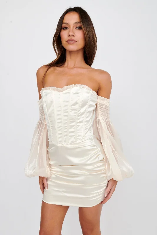 Pleated Women Dress with a Timeless and Elegant TextureDance The Night Corset Bodice Mini Dress Cream Pleated Women Dress with a Timeless and Elegant TextureDance The Night Corset Bodice Mini Dress Cream