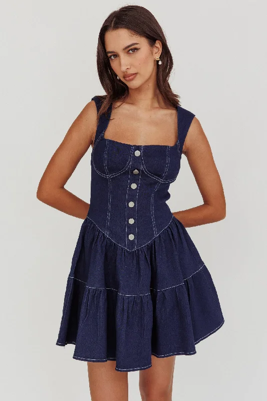 Ball Gown Women Dress with a Full Skirt for a Princess - like LookDeep Dive Square Neck Mini Dress Indigo Ball Gown Women Dress with a Full Skirt for a Princess - like LookDeep Dive Square Neck Mini Dress Indigo