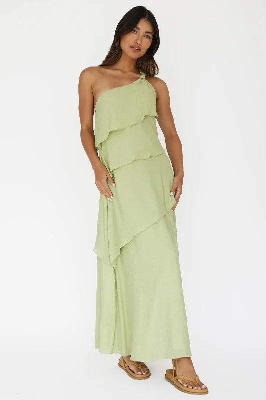 Plus Size Women Dress with a Flattering A - Line Cut for Comfort and StyleDelwyn One-Shoulder Maxi Dress Sage Plus Size Women Dress with a Flattering A - Line Cut for Comfort and StyleDelwyn One-Shoulder Maxi Dress Sage