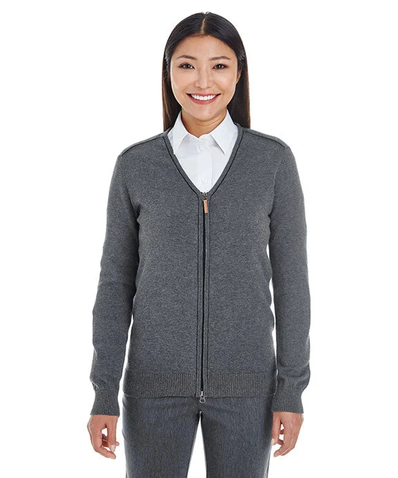 Women's graphic - printed sweatshirt featuring floral patterns for a feminine touchDG478W - Devon & Jones Ladies Manchester Fully-Fashioned Full-Zip Cardigan Sweater | Dark Grey Heather/Black Women's graphic - printed sweatshirt featuring floral patterns for a feminine touchDG478W - Devon & Jones Ladies Manchester Fully-Fashioned Full-Zip Cardigan Sweater | Dark Grey Heather/Black