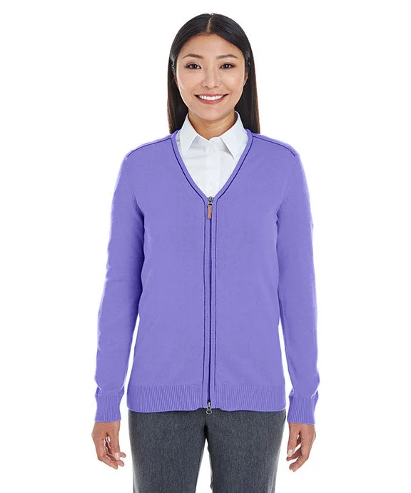 Women's fleece - lined hoodie with thumbholes for warmth in winterDG478W - Devon & Jones Ladies Manchester Fully-Fashioned Full-Zip Cardigan Sweater | Grape/Navy Women's fleece - lined hoodie with thumbholes for warmth in winterDG478W - Devon & Jones Ladies Manchester Fully-Fashioned Full-Zip Cardigan Sweater | Grape/Navy