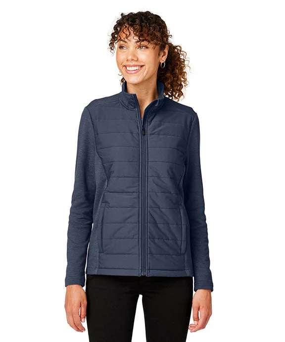 Women's pullover hoodie with a side slit for a modern and relaxed fitDG704W - Devon & Jones New Classics® Ladies Charleston Hybrid Jacket | Navy Melange/Navy Women's pullover hoodie with a side slit for a modern and relaxed fitDG704W - Devon & Jones New Classics® Ladies Charleston Hybrid Jacket | Navy Melange/Navy