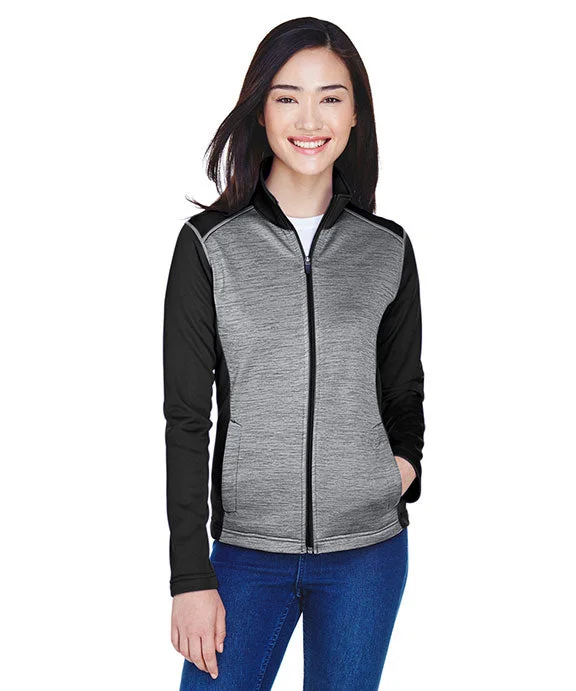 Women's hoodie with a detachable hood for customizable stylingDG796W - Devon & Jones Ladies Newbury Colorblock Mélange Fleece Full-Zip Jacket | Black Heather/Dark Grey Heather Women's hoodie with a detachable hood for customizable stylingDG796W - Devon & Jones Ladies Newbury Colorblock Mélange Fleece Full-Zip Jacket | Black Heather/Dark Grey Heather