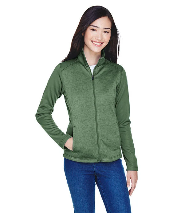 Women's tie - front hoodie in a lightweight fabric for summer layeringDG796W - Devon & Jones Ladies Newbury Colorblock Mélange Fleece Full-Zip Jacket | Forest/Forest Heather Women's tie - front hoodie in a lightweight fabric for summer layeringDG796W - Devon & Jones Ladies Newbury Colorblock Mélange Fleece Full-Zip Jacket | Forest/Forest Heather