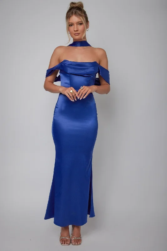 Halter Neck Women Dress to Show Off the Shoulders and NecklineEclipse Draped Sleeve Midi Dress Navy Halter Neck Women Dress to Show Off the Shoulders and NecklineEclipse Draped Sleeve Midi Dress Navy