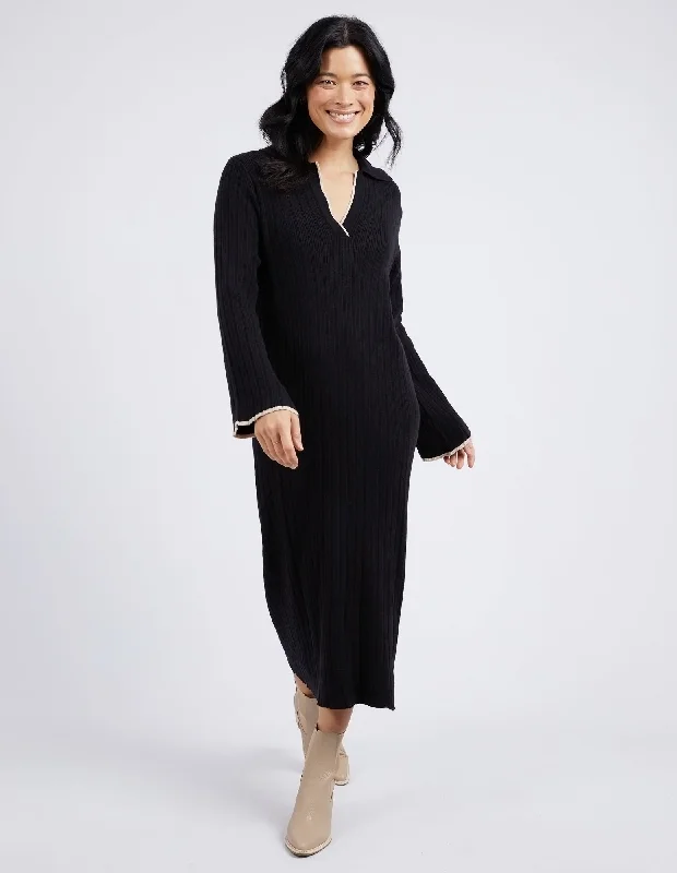 Maxi Women Dress with Floral Print for a Bohemian VibeElm Maple Knit Dress Black