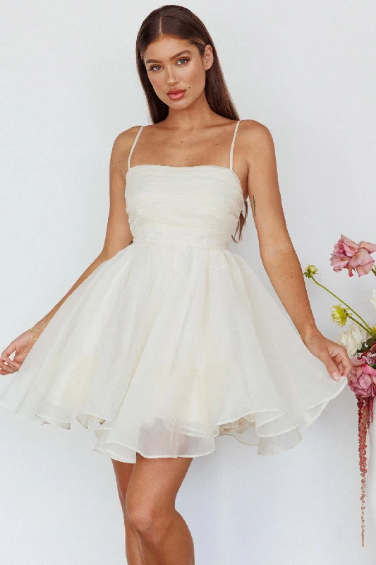 Wrap - Style Women Dress with Adjustable Fit for All Body TypesElyse Pleated Bodice Party Dress Cream Wrap - Style Women Dress with Adjustable Fit for All Body TypesElyse Pleated Bodice Party Dress Cream