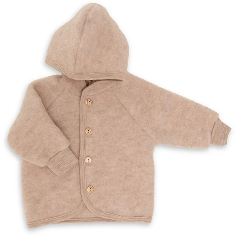 Engel Hooded Jacket With Wooden Buttons Sand Mélange