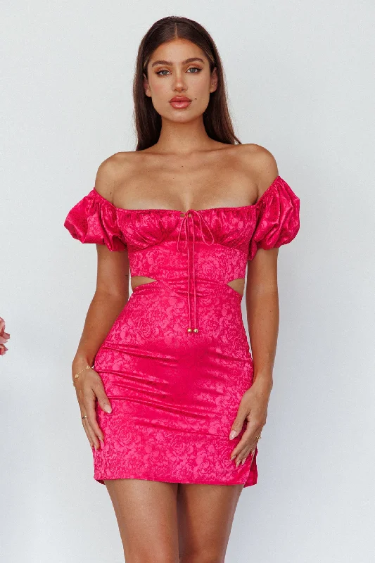 Sleeveless Women Dress in Bright Colors for Summer PartiesEryn Puff Sleeve Jacquard Mini Dress Hot Pink Sleeveless Women Dress in Bright Colors for Summer PartiesEryn Puff Sleeve Jacquard Mini Dress Hot Pink