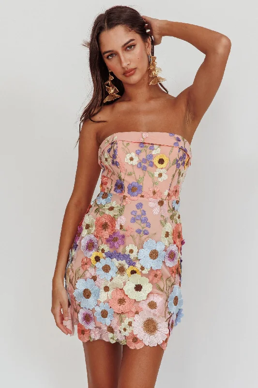 Empire Waist Women Dress to Accentuate the Bust and Conceal the WaistFlora Day Strapless Floral Embellished Mini Dress Pale Pink Empire Waist Women Dress to Accentuate the Bust and Conceal the WaistFlora Day Strapless Floral Embellished Mini Dress Pale Pink
